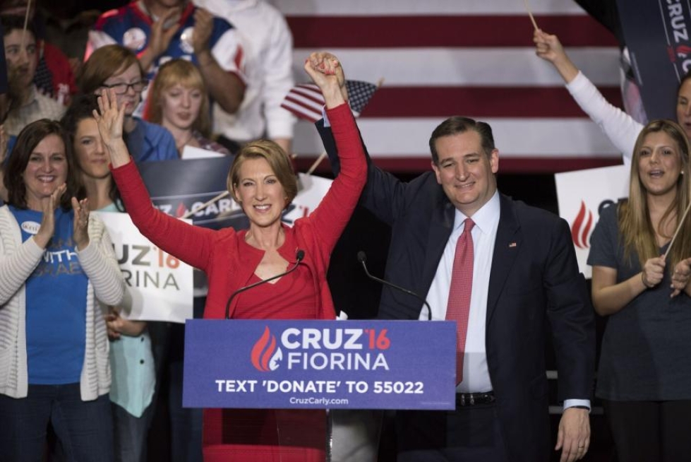 Carly Fiorina pyrki itsekin republikaanien presidenttiehdokkaaksi, mutta luopui kisasta helmikuussa ja antoi tukensa Cruzille. LEHTIKUVA/AFP