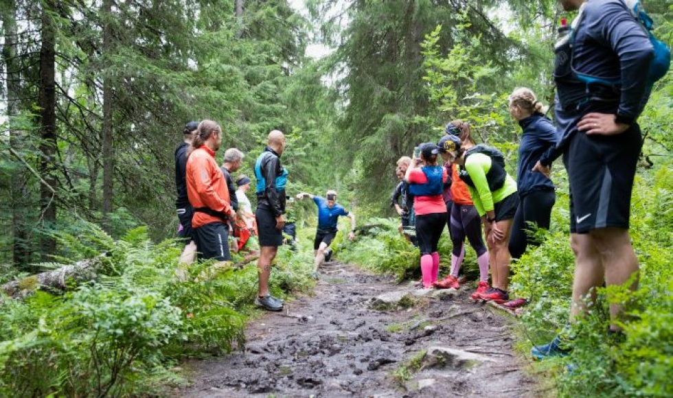 Miikka-Pekka Rautiainen opasti leiriin osallistuvia oikean polkujuoksutekniikan saloihin Kolilla.