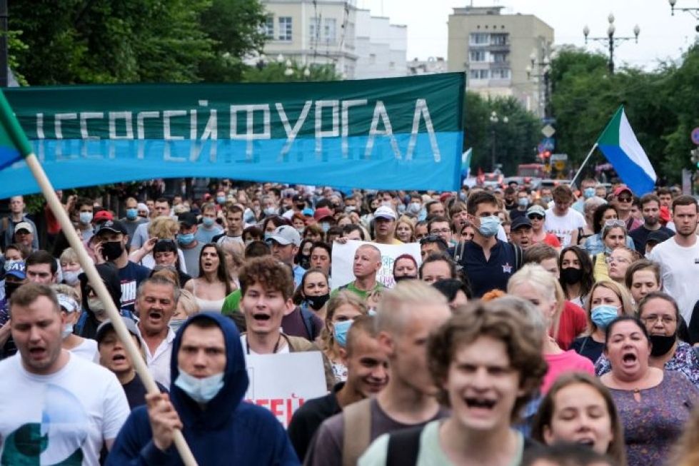 Mielenosoitukset saivat alkunsa, kun kuvernööri Sergei Furgal pidätettiin viime kuussa. LEHTIKUVA/AFP