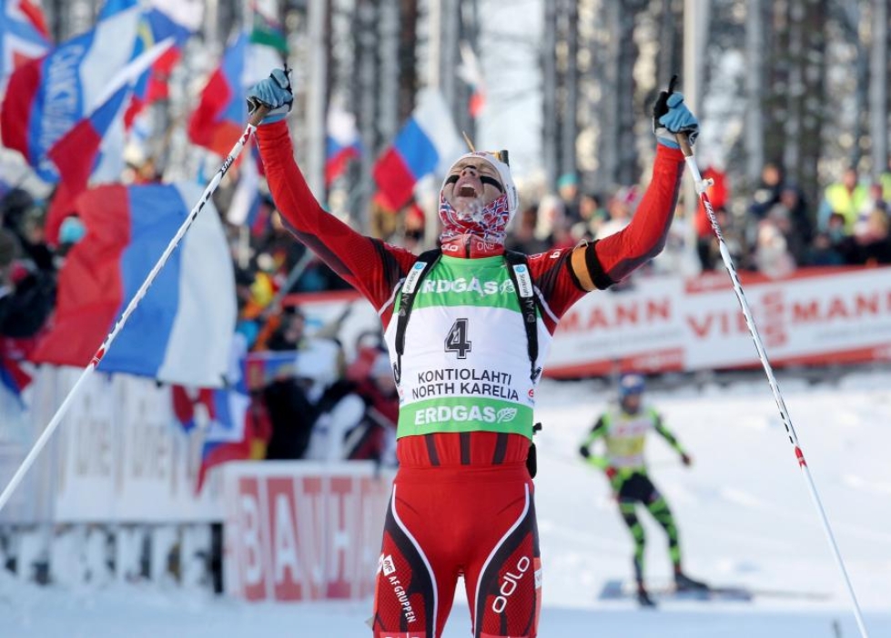 Norjan Ole Einar Björndalen nousi miesten takaa-ajon voittoon Kontiolahdella.