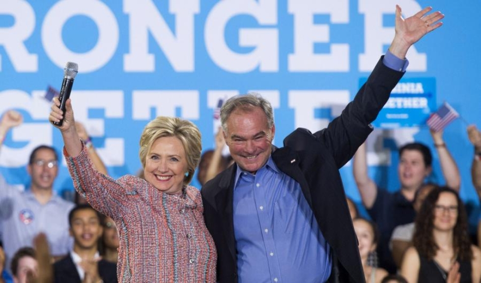 Demokraattien presidenttiehdokas Hillary Clinton valitsi varapresidenttiehdokkaakseen Virginian osavaltion senaattorin Tim Kainen. LEHTIKUVA/AFP