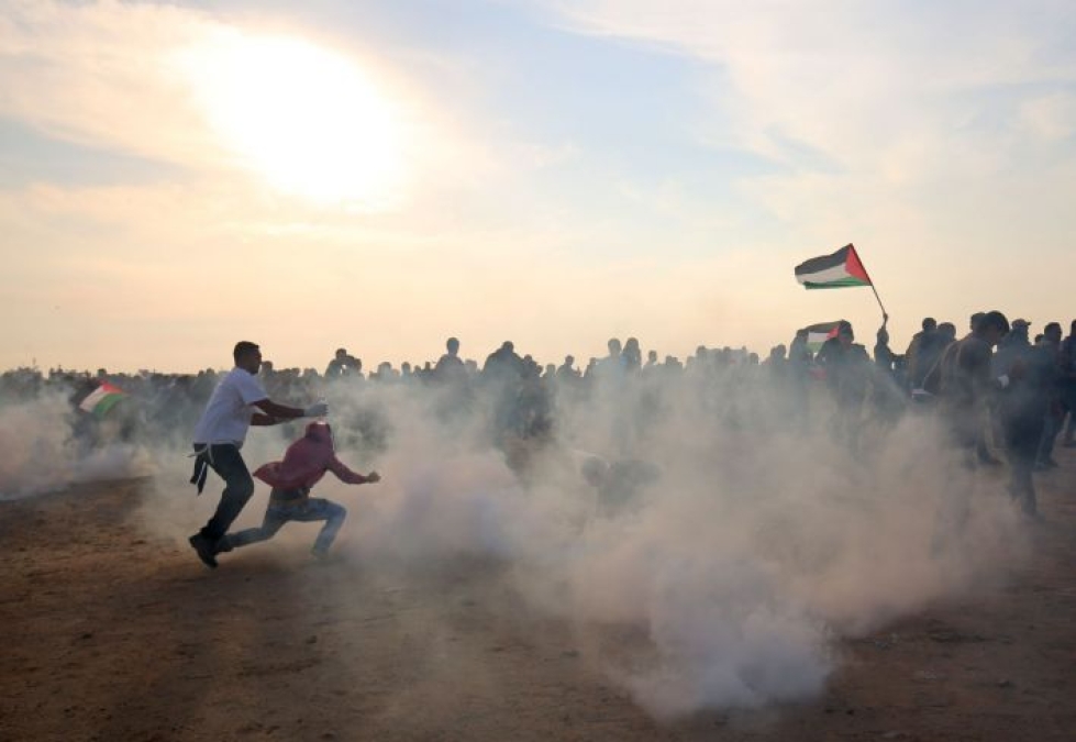 Edellisen kerran Gazassa otettiin yhteen pari päivää sitten, jolloin yksi palestiinalainen kuoli ja kymmeniä haavoittui. LEHTIKUVA/AFP