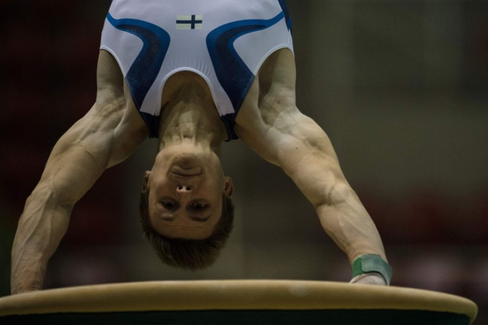 Oskar Kirmes toi Suomelle olympiapaikan miesten telinevoimistelussa. LEHTIKUVA/AFP