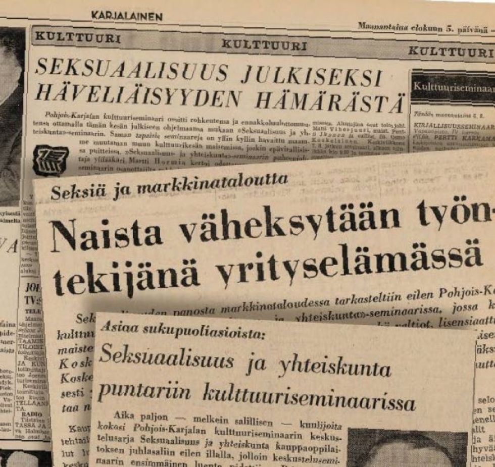 Seksiseminaarista kirjoitettiin paljon, vaikka kulttuuriseminaarissa oli muitakin istuntoja ja muita teemoja.  - Karjalainen 5. ,6. ja 7. 8.1968