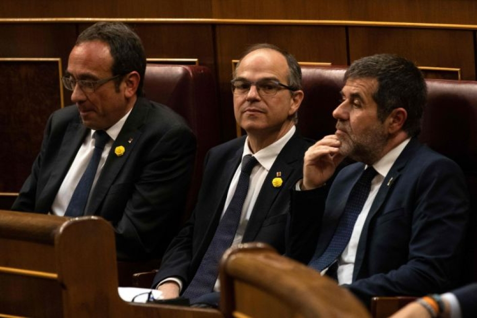 Josep Rull, Jordi Turull ja Jordi Sanchez valittiin alahuoneeseen eli kongressiin. LEHTIKUVA/AFP