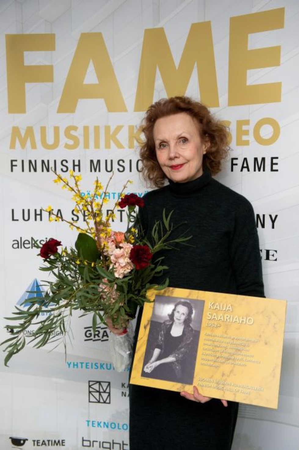 Nykysäveltäjä Kaija Saariaho otti vastaan Finnish Music Hall of Fame -kunniataulun Tampereella. LEHTIKUVA/HANDOUT/Minna Jalovaara