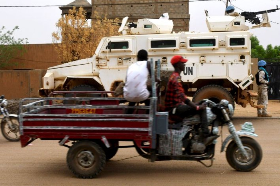 Malissa on noin 13 000 hengen vahvuinen YK:n rauhanturvaamisoperaatio. Suomella on maassa yhdeksän rauhanturvaajaa.  LEHTIKUVA/AFP