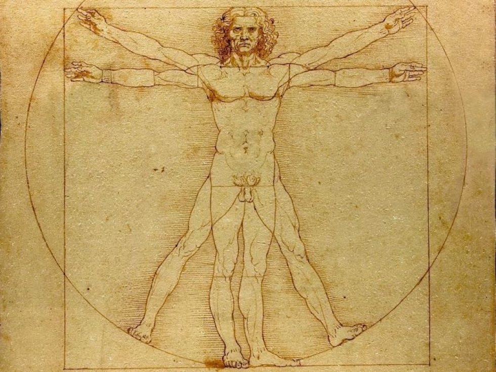 Renessanssihumanismin mukaan ”ihminen on kaiken mitta”. Tätä ajatusta symbolisoi Leonardon piirtämä Vitruviuksen mies.