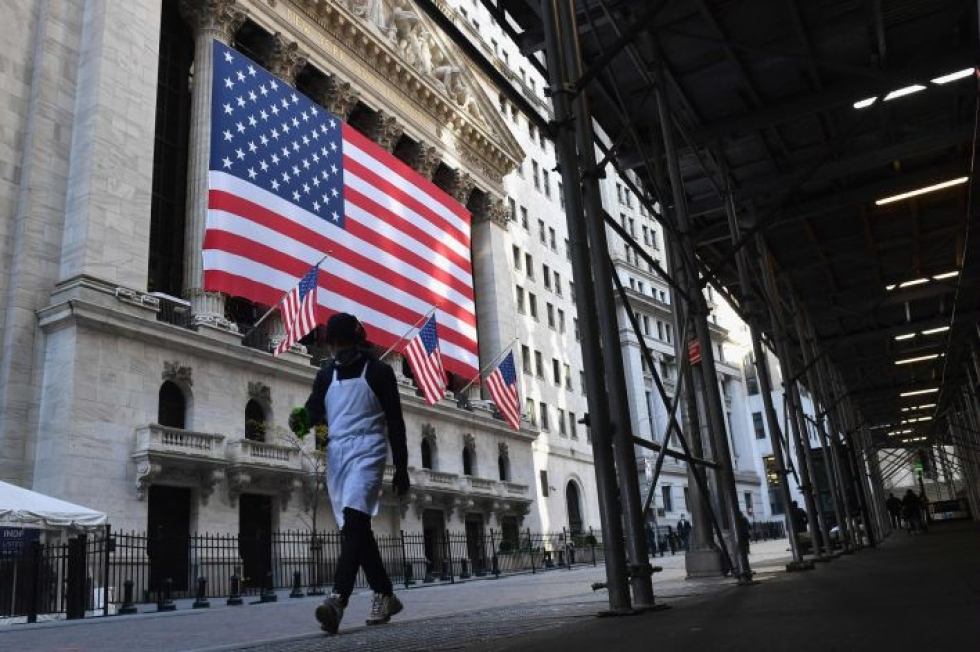 New Yorkin pörssin Dow Jones -indeksi kohosi ensimmäistä kertaa yli 30 000 pisteen. LEHTIKUVA / AFP