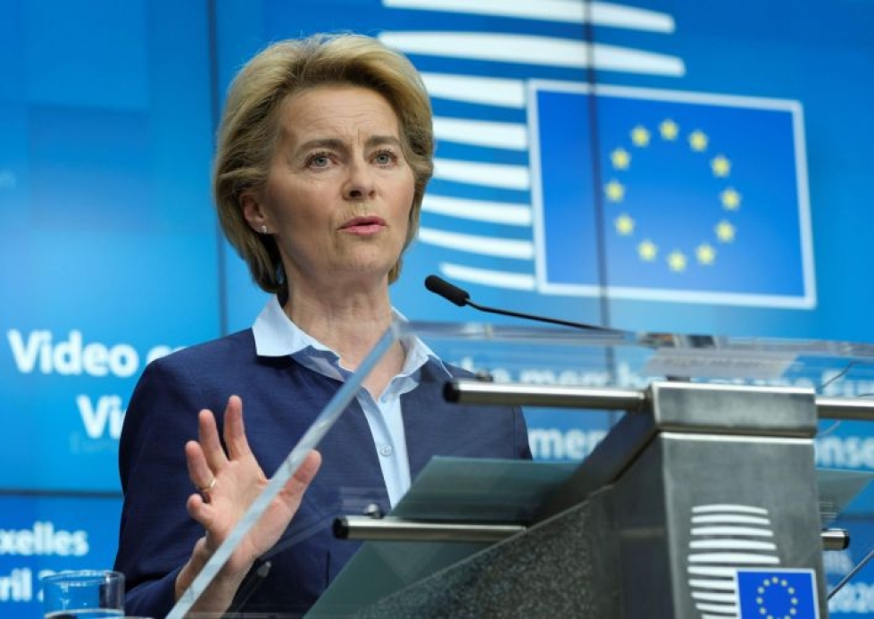 Ursula von der Leyenin johtaman EU-komission on määrä antaa keskiviikkona esitys Euroopan uudelleenrakennuksen edellyttämistä toimenpiteistä ja rahoituksesta. LEHTIKUVA/AFP