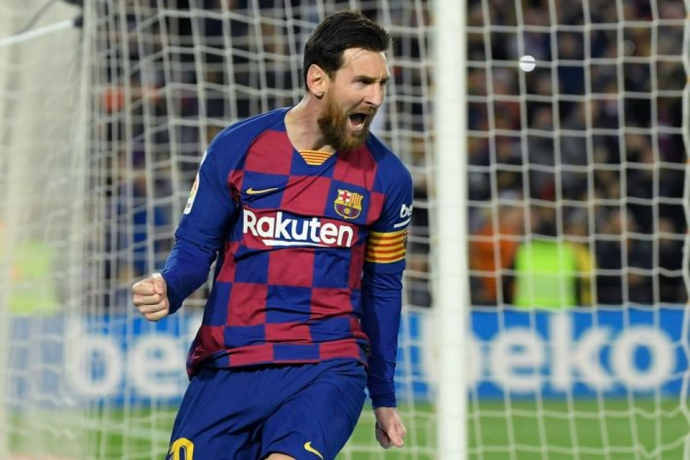 Lionel Messi teki Barcelonan kolmannen osuman rangaistuspotkusta. Arkistokuva. Lehtikuva/AFP