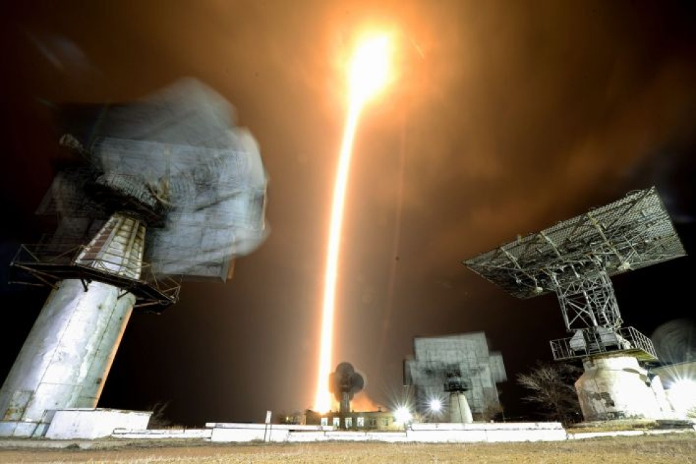 Kolmihenkinen miehistö ampaisi avaruuteen Baikonurista. Lehtikuva/AFP