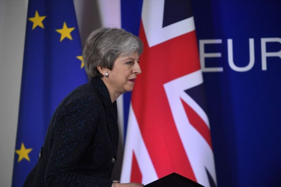 Britannian pääministeri Theresa May tuli kokoukseen mukanaan pyyntö brexitin siirtämisestä kesäkuun loppuun. LEHTIKUVA / AFP