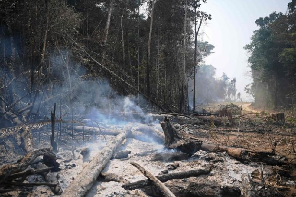 Kuvat savuavasta Amazonin sademetsästä ovat saaneet monet kansalaiset penäämään poliitikoilta toimia, tarkastelemaan omaa kuluttamistaan ja harkitsemaan brasilialaistuotteiden boikotointia. LEHTIKUVA/AFP