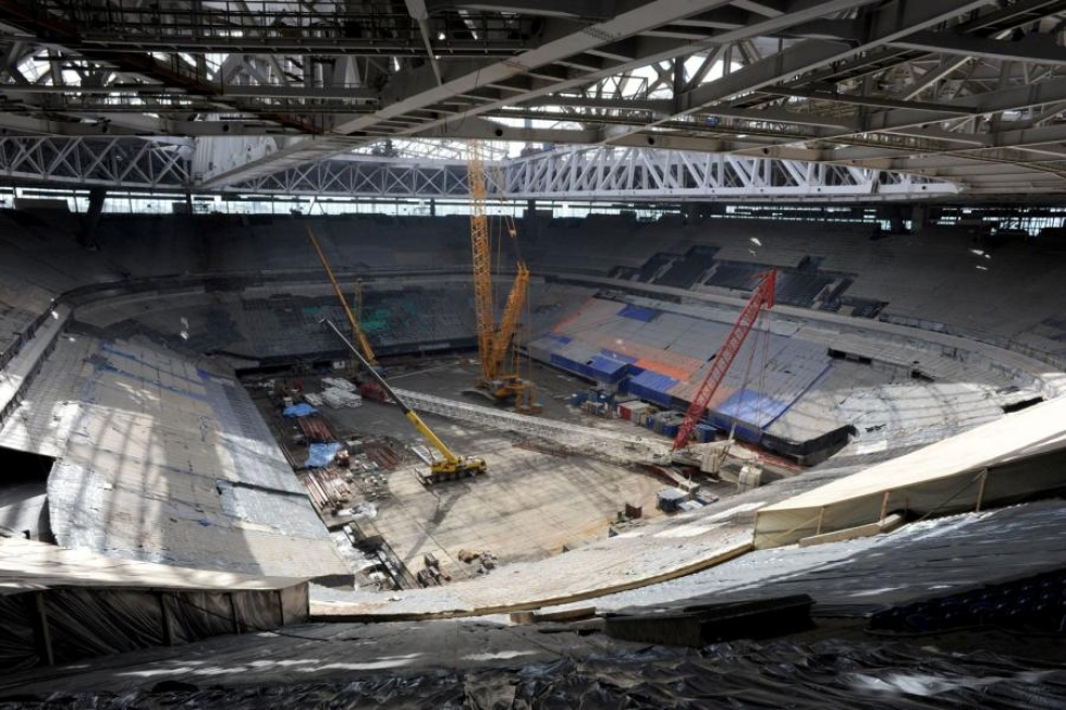 Pietariin rakennetaan 68 000 katsojan futuristista stadionia. LEHTIKUVA / AFP