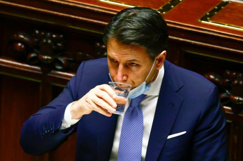 Italian hallitus on ollut kriisissä sen jälkeen, kun pienpuolue Italia Viva vetäytyi hallituksesta viime viikolla. Kuvassa pääministeri Giuseppe Conte. LEHTIKUVA/AFP