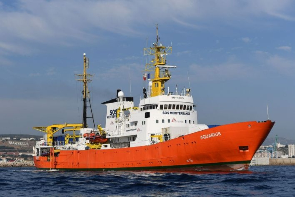 Pelastusalus Aquarius lähtemässä satamasta Ranskan Marseillessa 1. elokuuta. LEHTIKUVA/AFP
