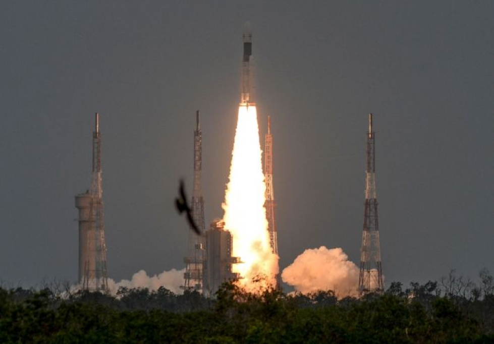 Chandrayaan-2-raketti lähti matkaan suunnitellusti paikallista aikaa iltapäivällä Satish Dhawanin avaruuskeskuksesta. LEHTIKUVA/AFP