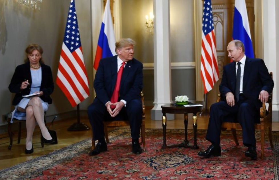Yhdysvaltojen ja Venäjän suurimpana erona on taktisten ydinaseiden määrä.  Kuvassa Yhdysvaltain presidentti Donald Trump ja Venäjän presidentti Vladimir Putin Helsingissä heinäkuussa 2018. LEHTIKUVA/AFP