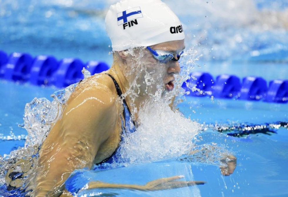 Neljänneksi uinut Jenna Laukkanen oli paras eurooppalainen 50 metrin rintauinnin MM-finaalissa. Kuva Rion olympialaisista. LEHTIKUVA / Markku Ulander
