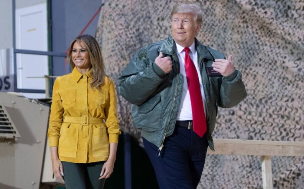 Trumpin vierailu Irakiin on ensimmäinen sen jälkeen, kun hänet valittiin presidentiksi kaksi vuotta sitten. LEHTIKUVA/AFP