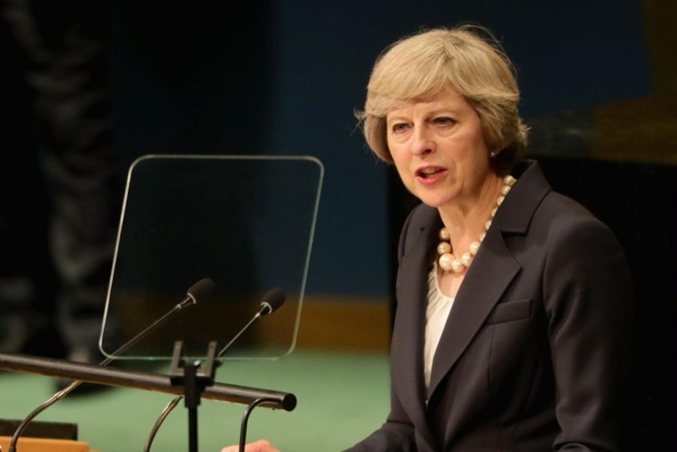 Theresa May puhui YK:n yleiskokouksessa New Yorkissa eilen. LEHTIKUVA/AFP