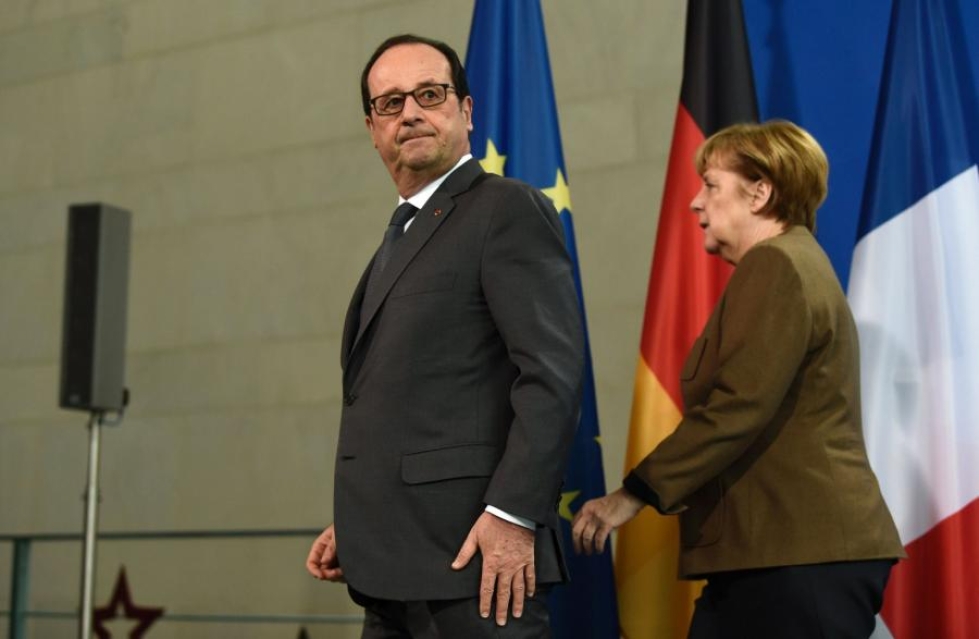 Ranskan presidentti Francois Hollande ja Saksan liittokansleri Angela Merkel pitivät tiedotustilaisuuden Berliinissä. Lehtikuva/AFP