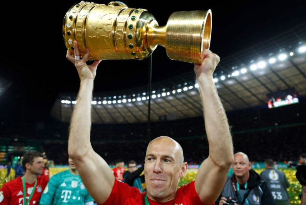 Arjen Robben juhli urallaan myös kahdeksaa Saksan mestaruutta Bayern Münchenissä. LEHTIKUVA/AFP